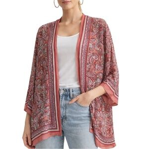 Max Studio Boho Paisley Kimono Cardigan Open Front Layering Piece Large